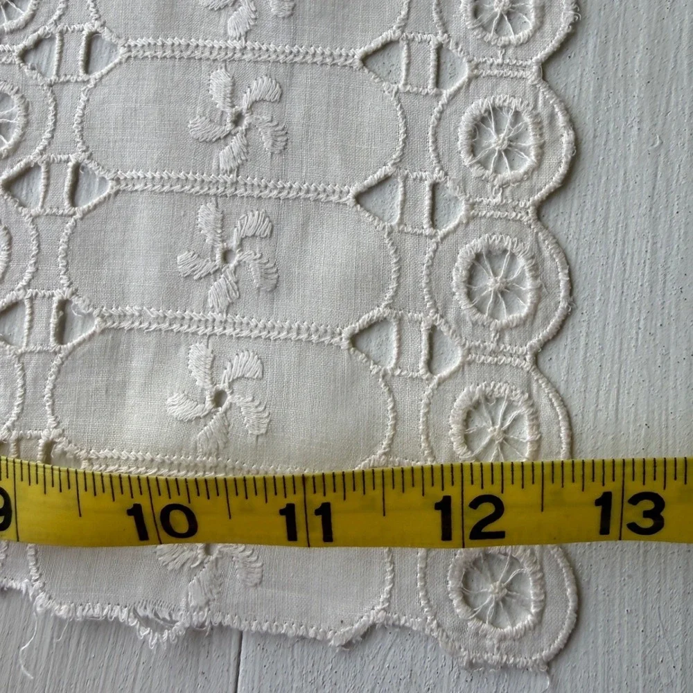 Vintage White Eyelet Lace Table Runner Embroidered Floral Cutout Rectangular